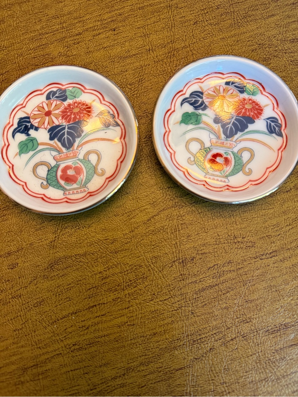 Vintage Arita Imari Fan Fine Porcelain Coasters - Pair of 2 - Japan